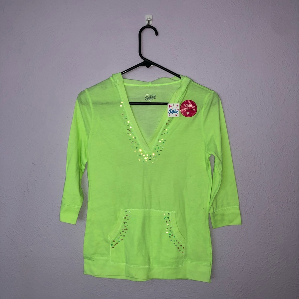 Vintage Neon Green Justice 3/4 Quarter Sleeve Hoodie 14
